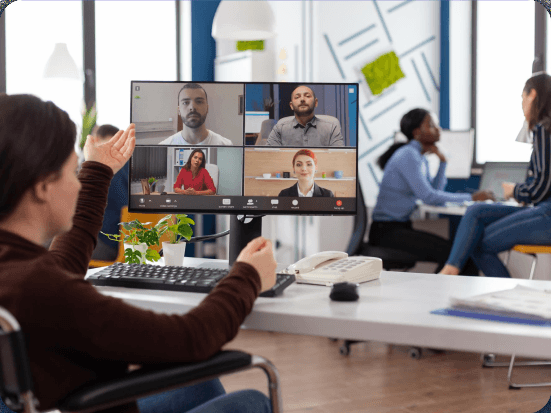 Strategy session with teammates on a video call